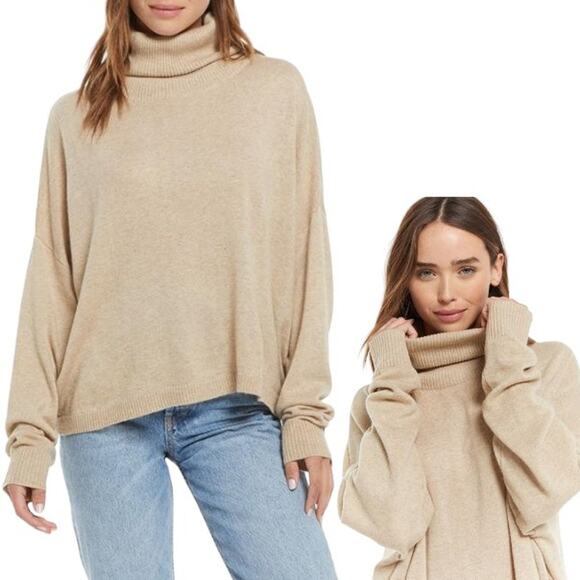 Z Supply Sweaters - Z Supply Agnes Soft Turtleneck Oversized Pullover Sweater Light Cream Tan Medium